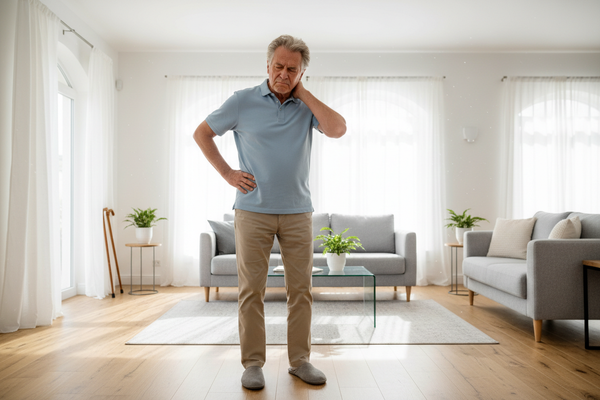 elderly man not comfortable from everyday aches and pains