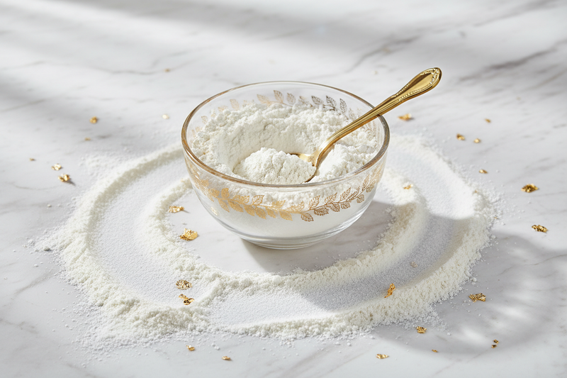 white tumeric powder, should look luxurious